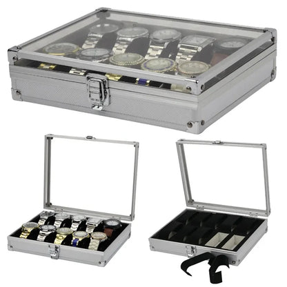 Caja expositora de relojes de aluminio - 12 ranuras