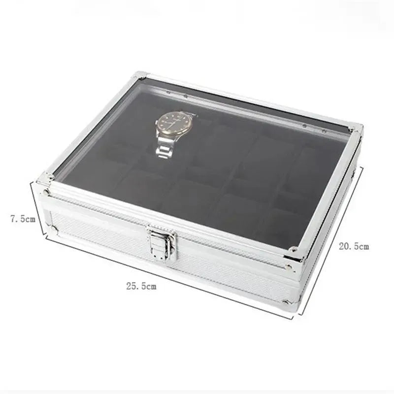 Caja expositora de relojes de aluminio - 12 ranuras