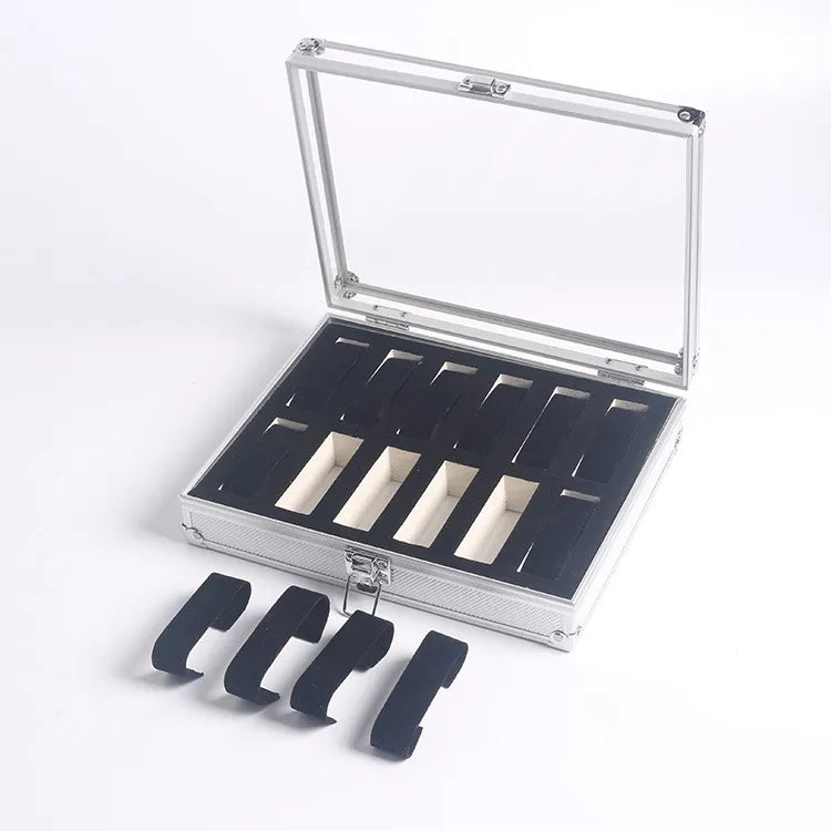 Caja expositora de relojes de aluminio - 12 ranuras