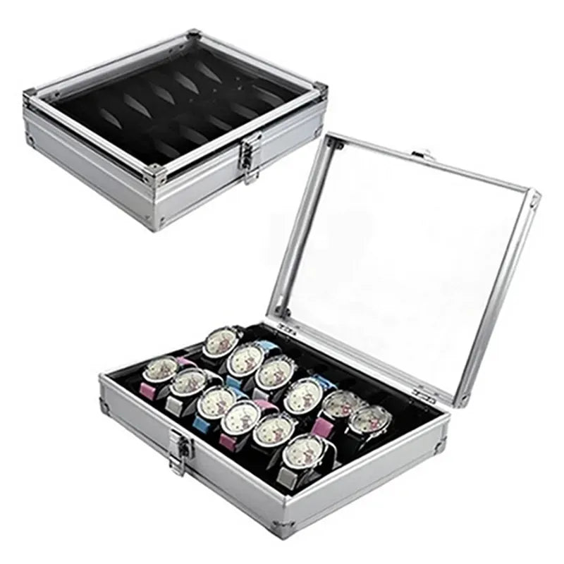 Caja expositora de relojes de aluminio - 12 ranuras